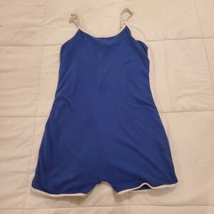 Blue Sleeveless Romper with White Trim